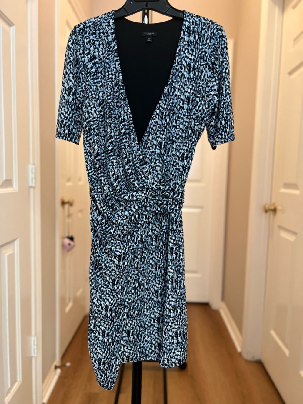 Ann Taylor Blue and Black Abstract Print Midi Dress